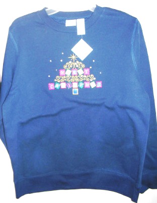 (image for) Christmas Womens Sweatshirt Blue Embroidered Medium - Click Image to Close